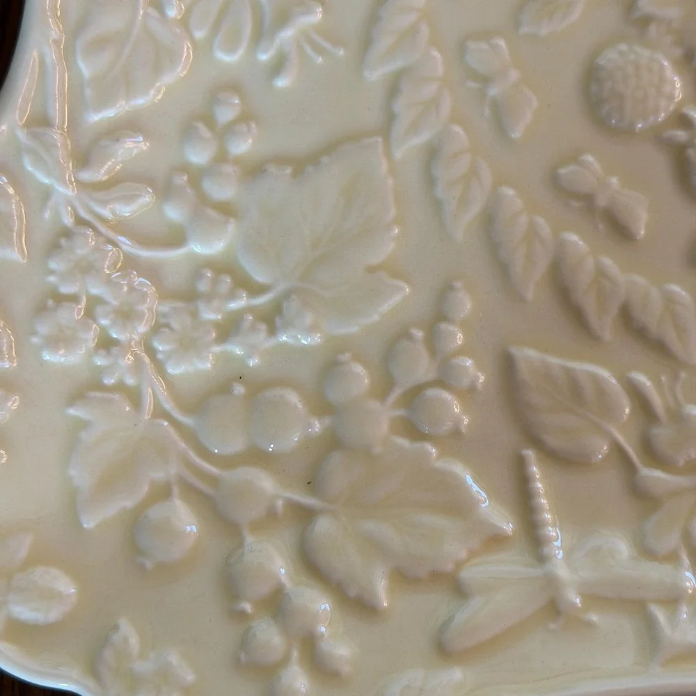 Vintage English Meadow Embossed Floral Ceramic Platter, Julia Bullmore